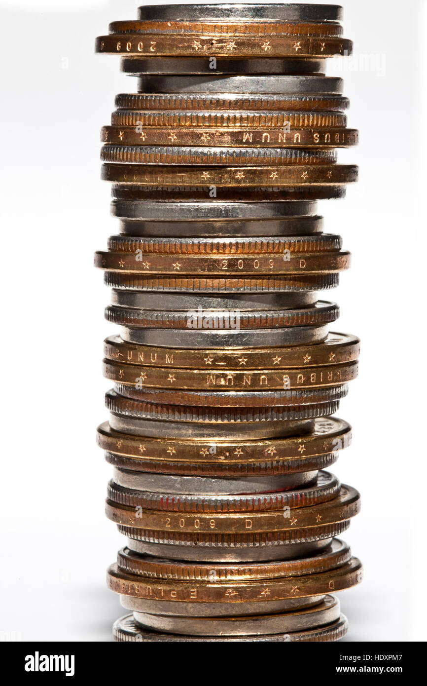 Stack of various denominations of US coins Stock Photo Alamy