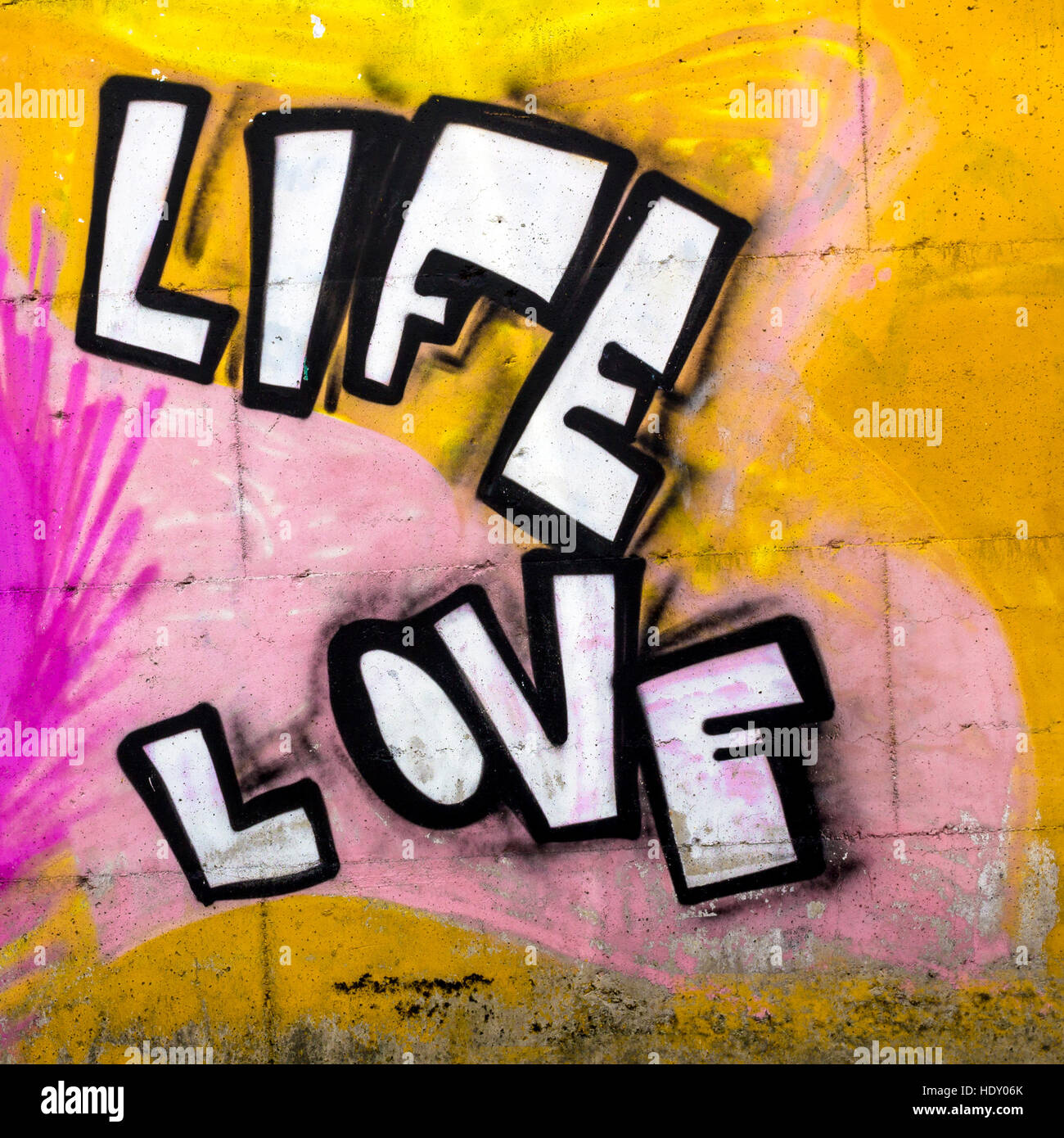 Life and Love concept lettering motivation poster. Artistic design for a logo, greeting cards, invitations, posters, banners, t-shirts, seasonal greet Stock Photo