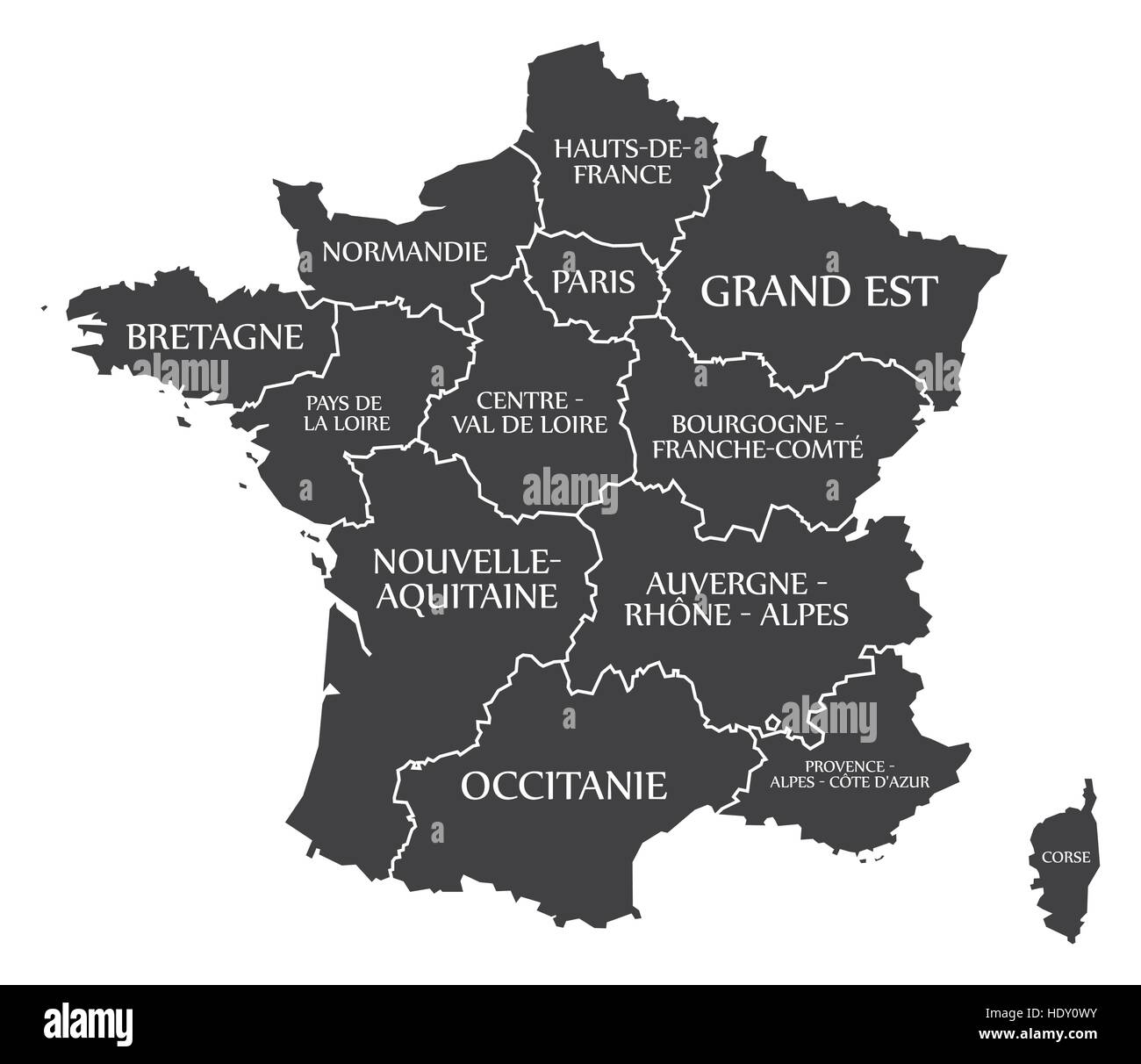 France Map labelled black Stock Vector