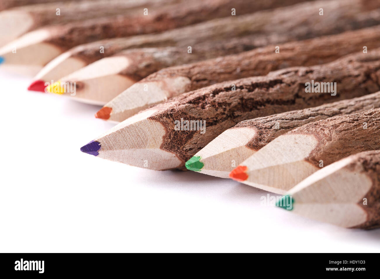 Handmade color pencil drawing of a wooden logs macro isolated on white background. horizontal Stock Photo
