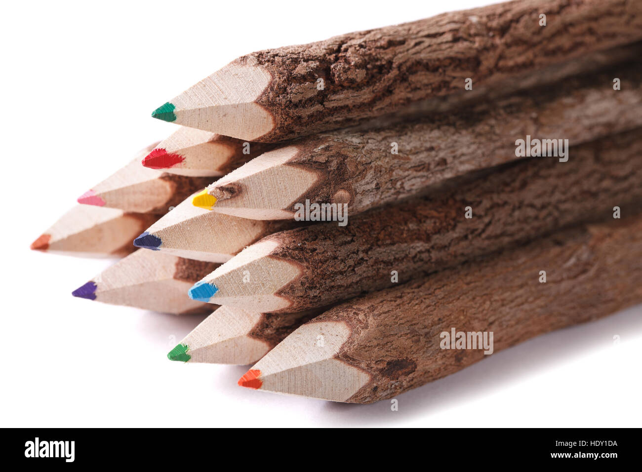 color pencil drawing of a wooden logs macro isolated on white background. horizontal Stock Photo