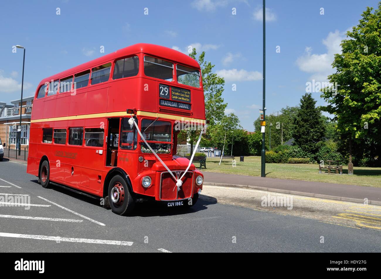 Red London Transport Routemaster bus on hire for a wedding in Bournemouth, Dorset Stock Photo