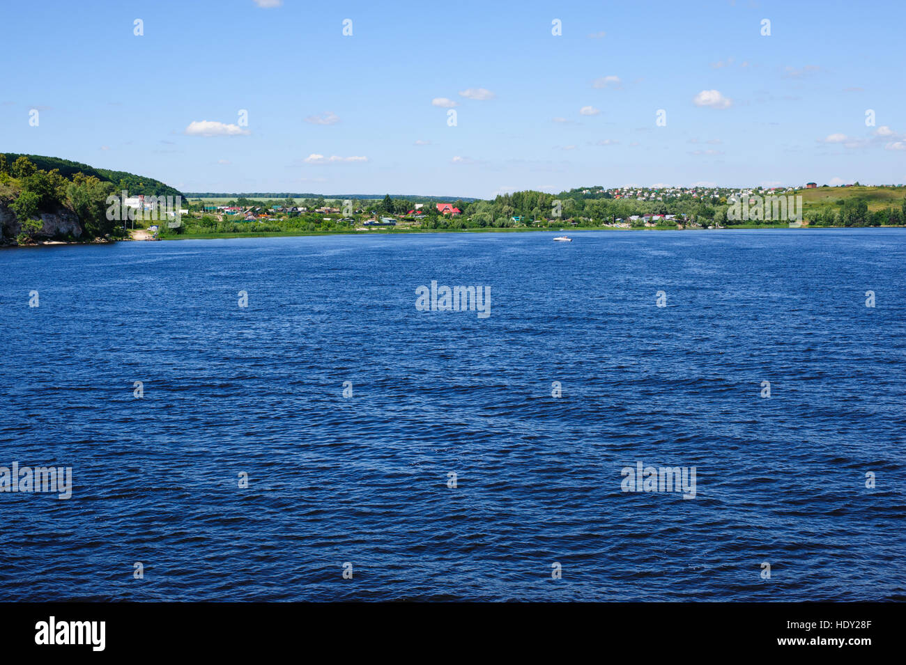 Beautiful view on Lbishche village from river Volga in Samara region on a lovely summer day Stock Photo