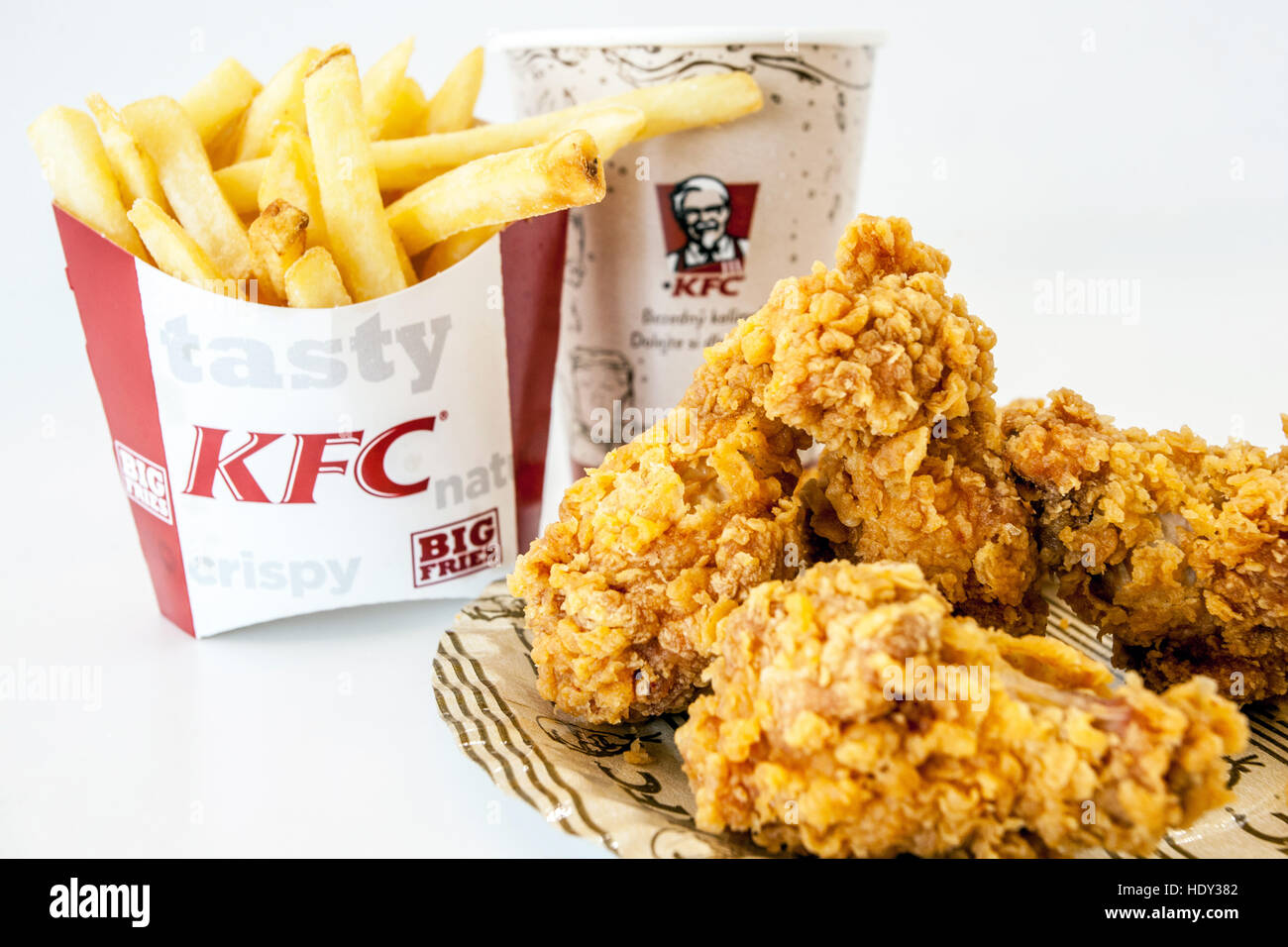 KFC meal, Kentucky Fried Chicken, hot wings menu Stock Photo