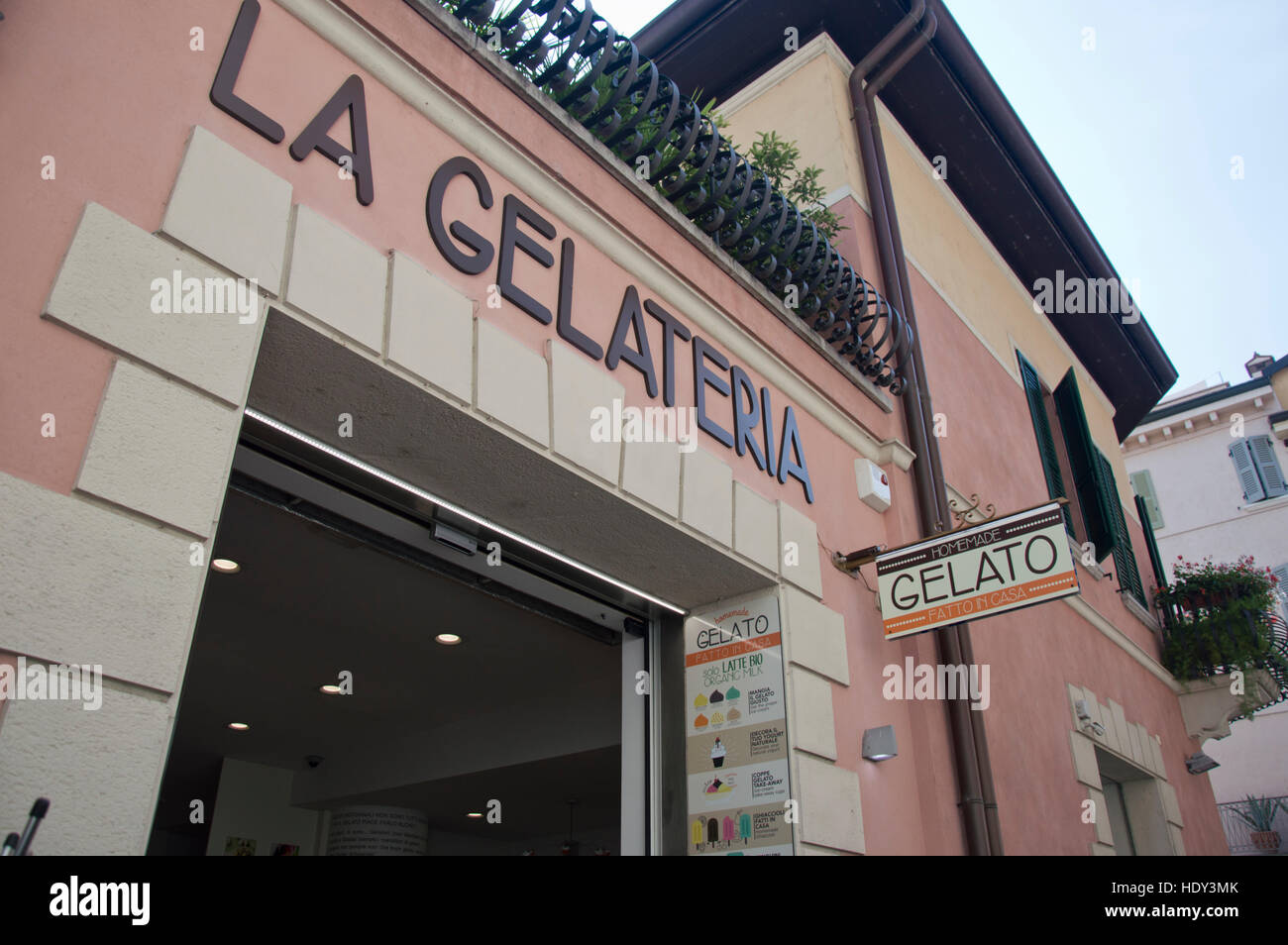 Traditional ice-cream sign, Peschiera del Garda, Italy. Stock Photo