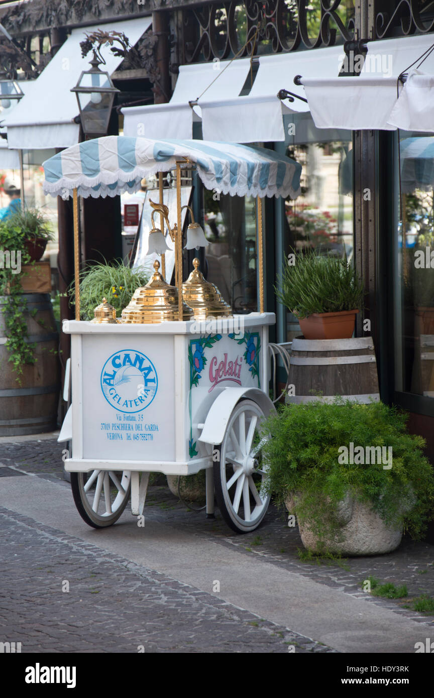 Traditional ice-cream cart, Peschiera del Garda, Italy. Stock Photo