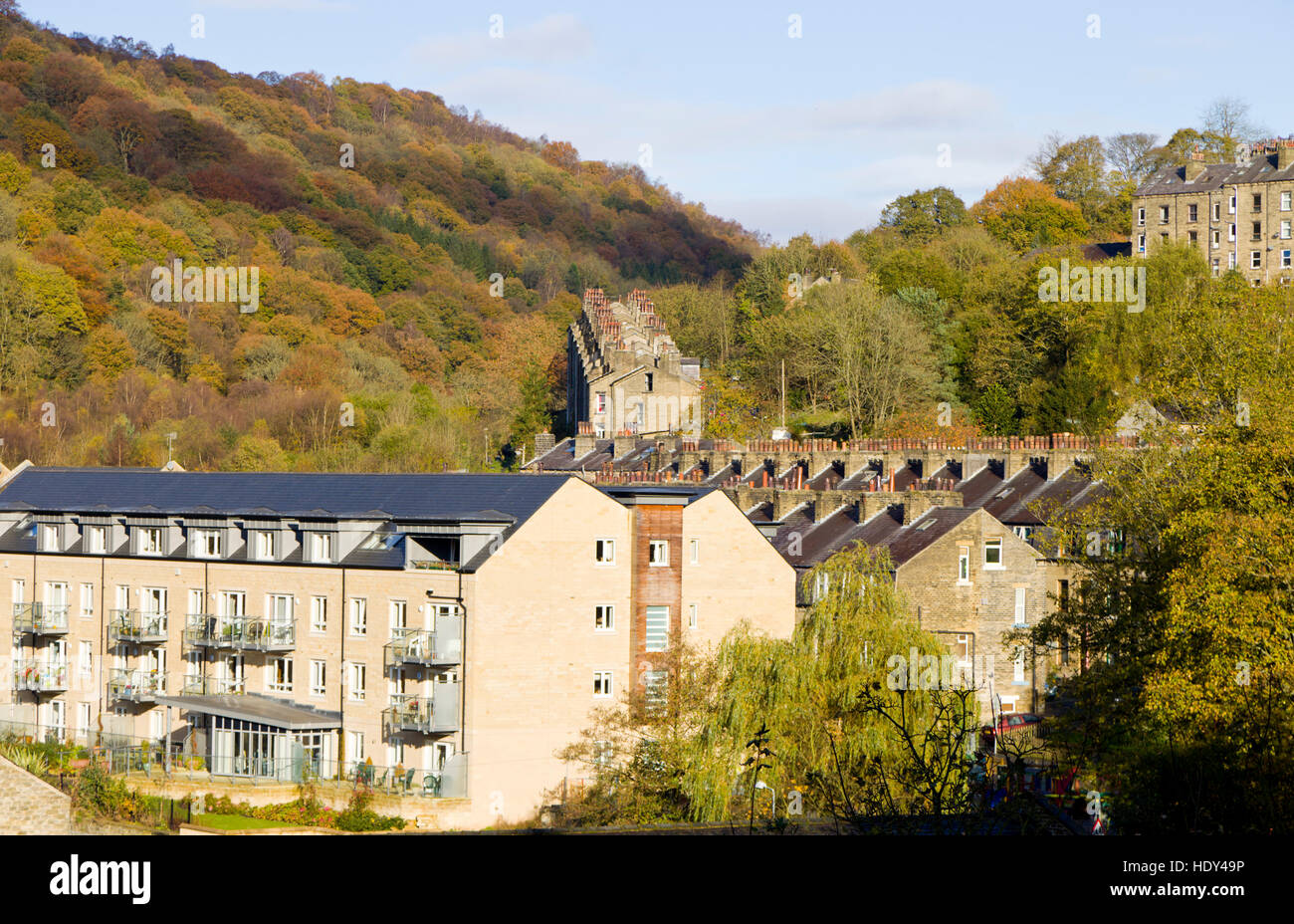 View of the Yorkshire mill town of Hebden Bridge, Calderdale, West Yorkshire, England UK Stock Photo