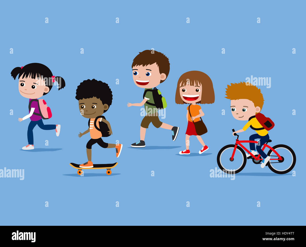Back school cartoon kids walking hi-res stock photography and images - Alamy