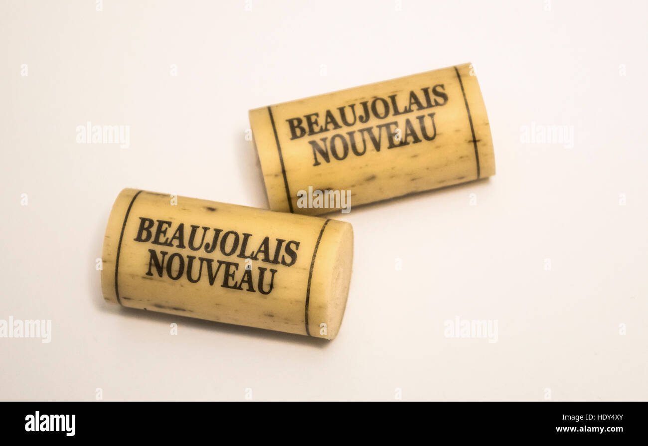 Beaujolais Nouveau synthetic wine corks Stock Photo