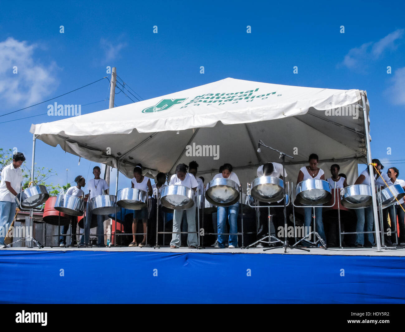 Steel drum band playing on the streets of Bridgetown, Barbados