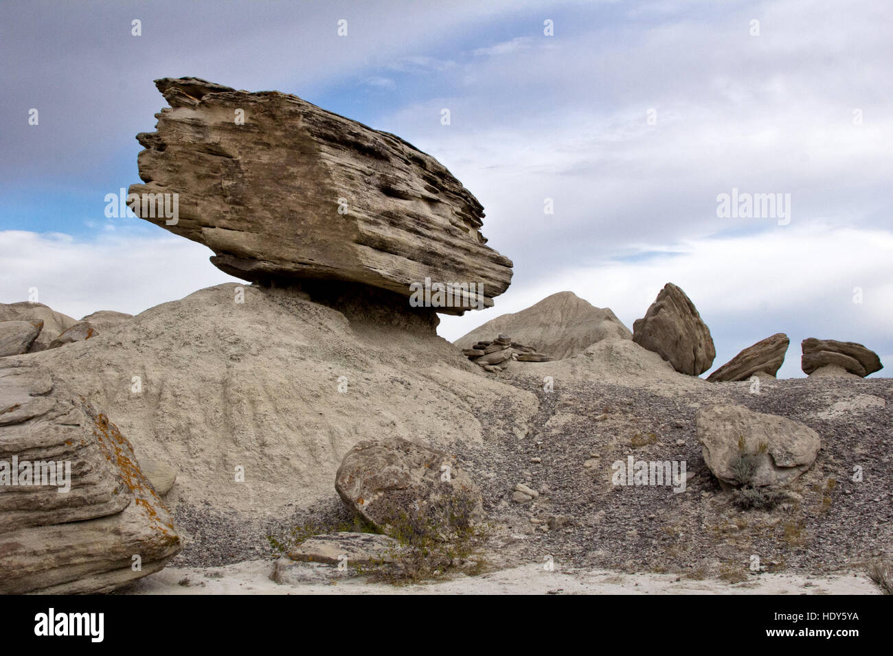 Hiking paths through Toadstool Geologic Park take you past ancient rock formations in a starkly beautiful lunar-like topology Stock Photo