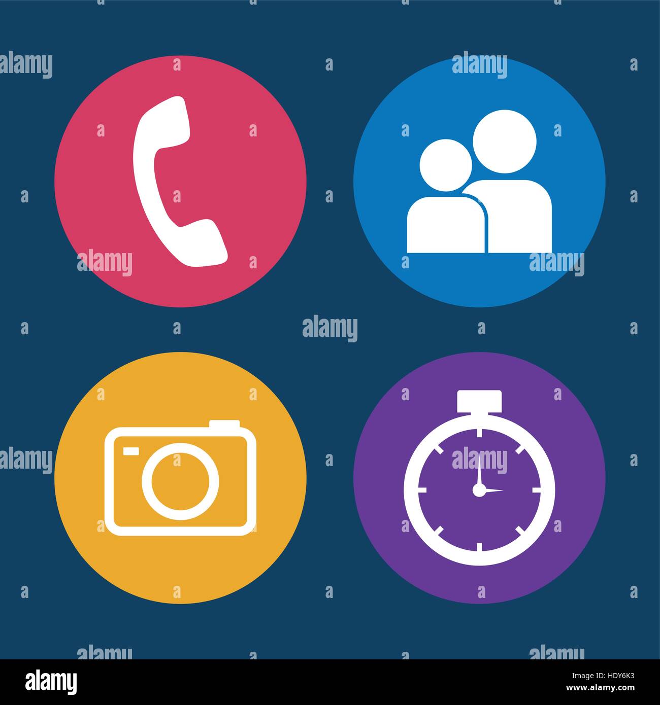 call contacts camera chronometer assorted app buttons icon image vector ...
