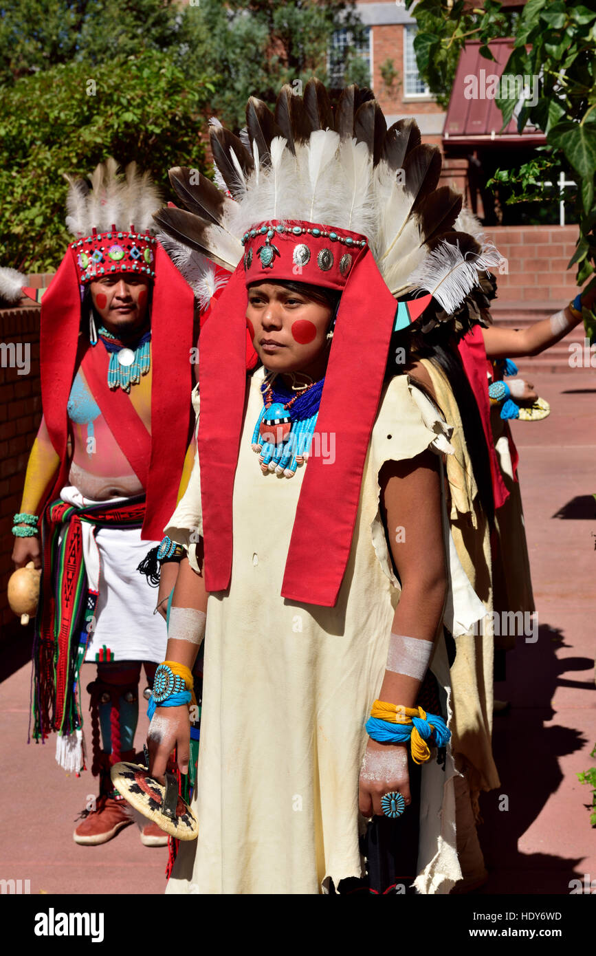 Native American Hopi Indians in traditional ceremonial dress at
