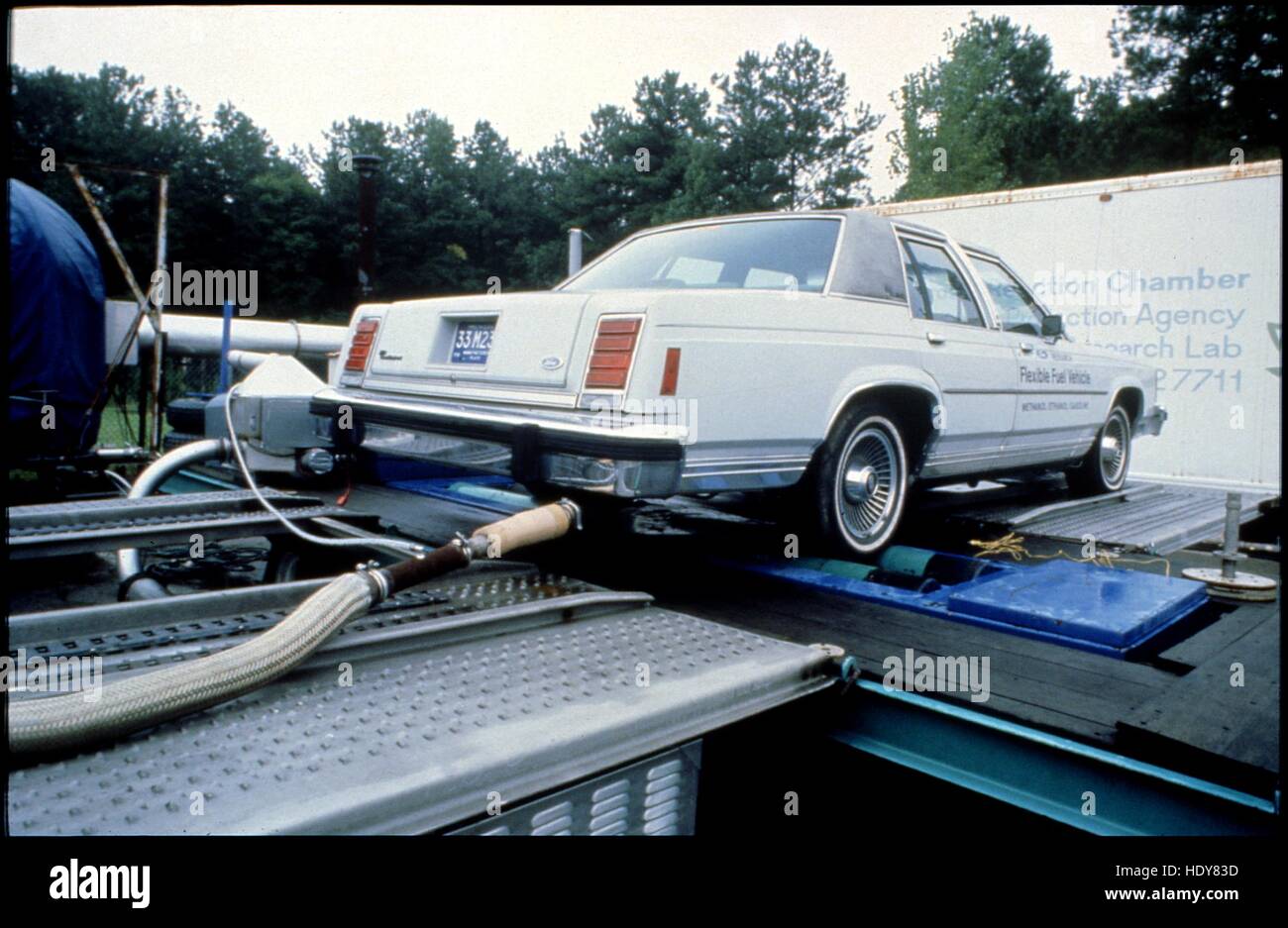 Early 1990s car inspection emissions test Stock Photo