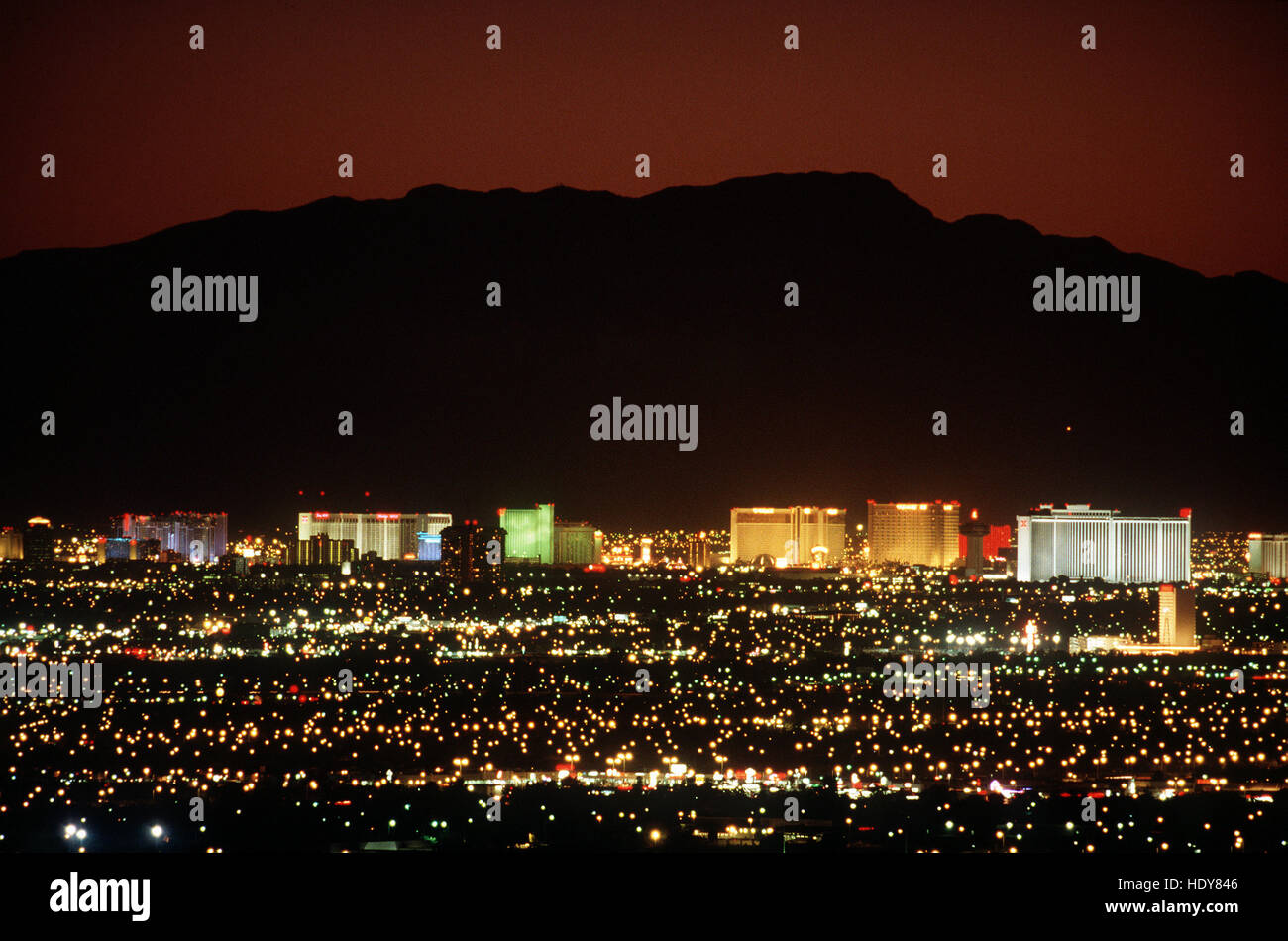 Historical image of the Las Vegas skyline in the mid-1990s (1995) Stock Photo