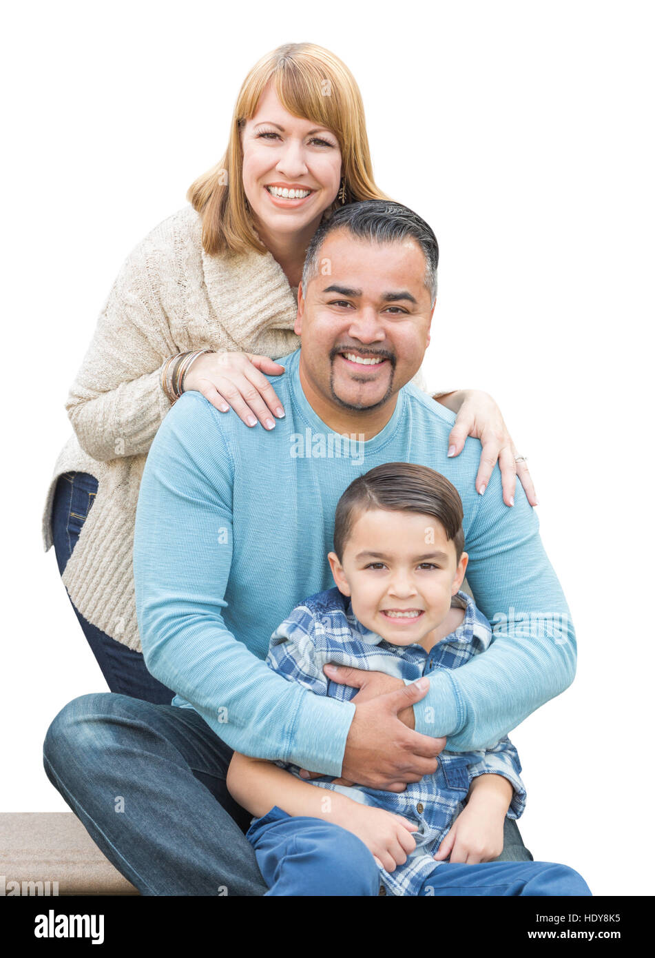 Mixed Race Hispanic Caucasian Family Isolated on a White Stock Photo - Alamy