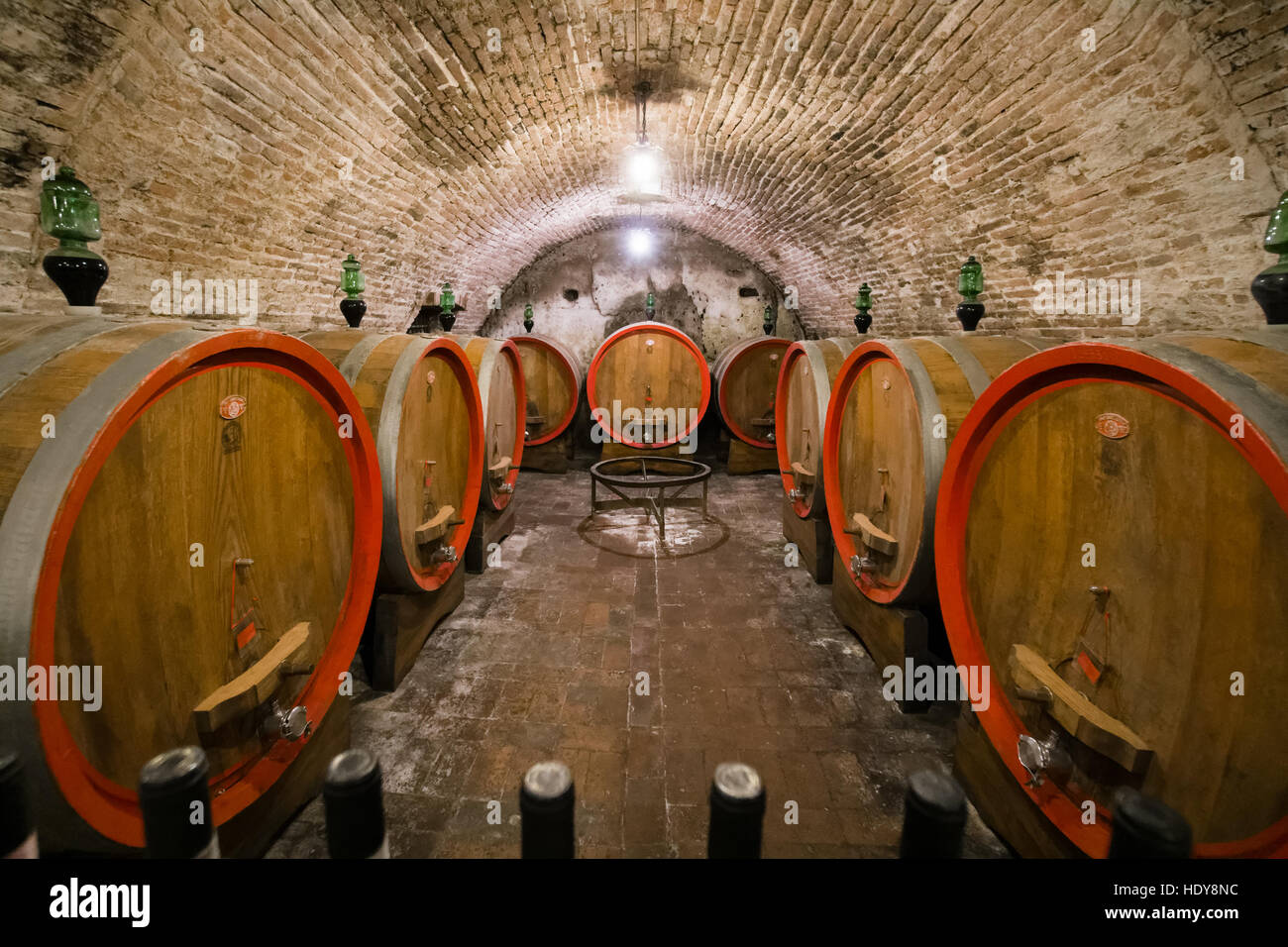 Oak barrels in an old Italian wine cellar Stock Photo Alamy