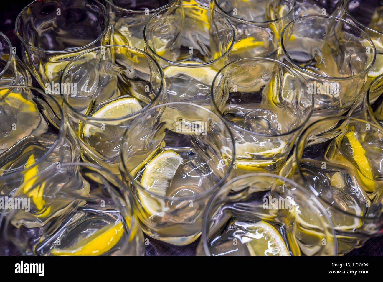 Many alcoholic drinks with lemon Stock Photo