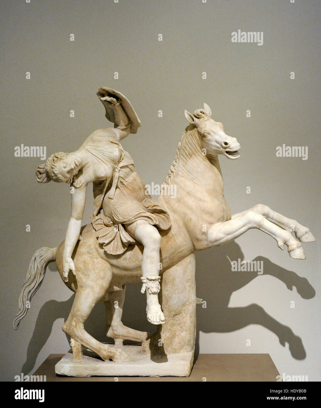 Amazon on horseback. 2nd century AD copy of a Greek original of the 2nd century BC.  National Archaeological Museum, Naples. Italy. Stock Photo