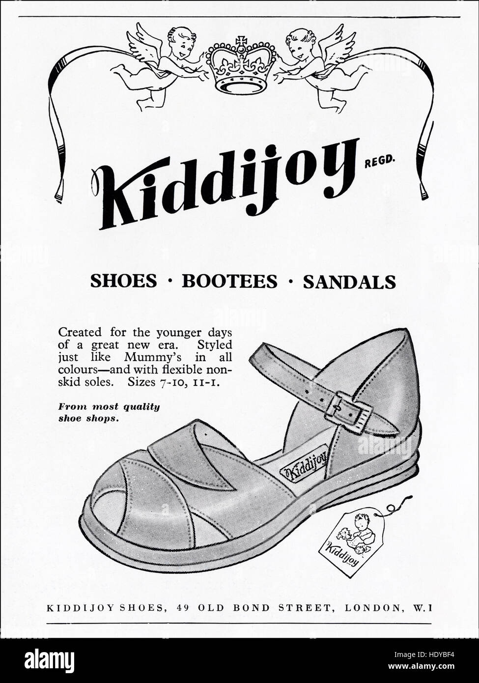 1950s advert advertising from original old vintage English 50s magazine  dated 1953 advertisement for Kiddijoy shoes bootees & sandals of London  Stock Photo - Alamy