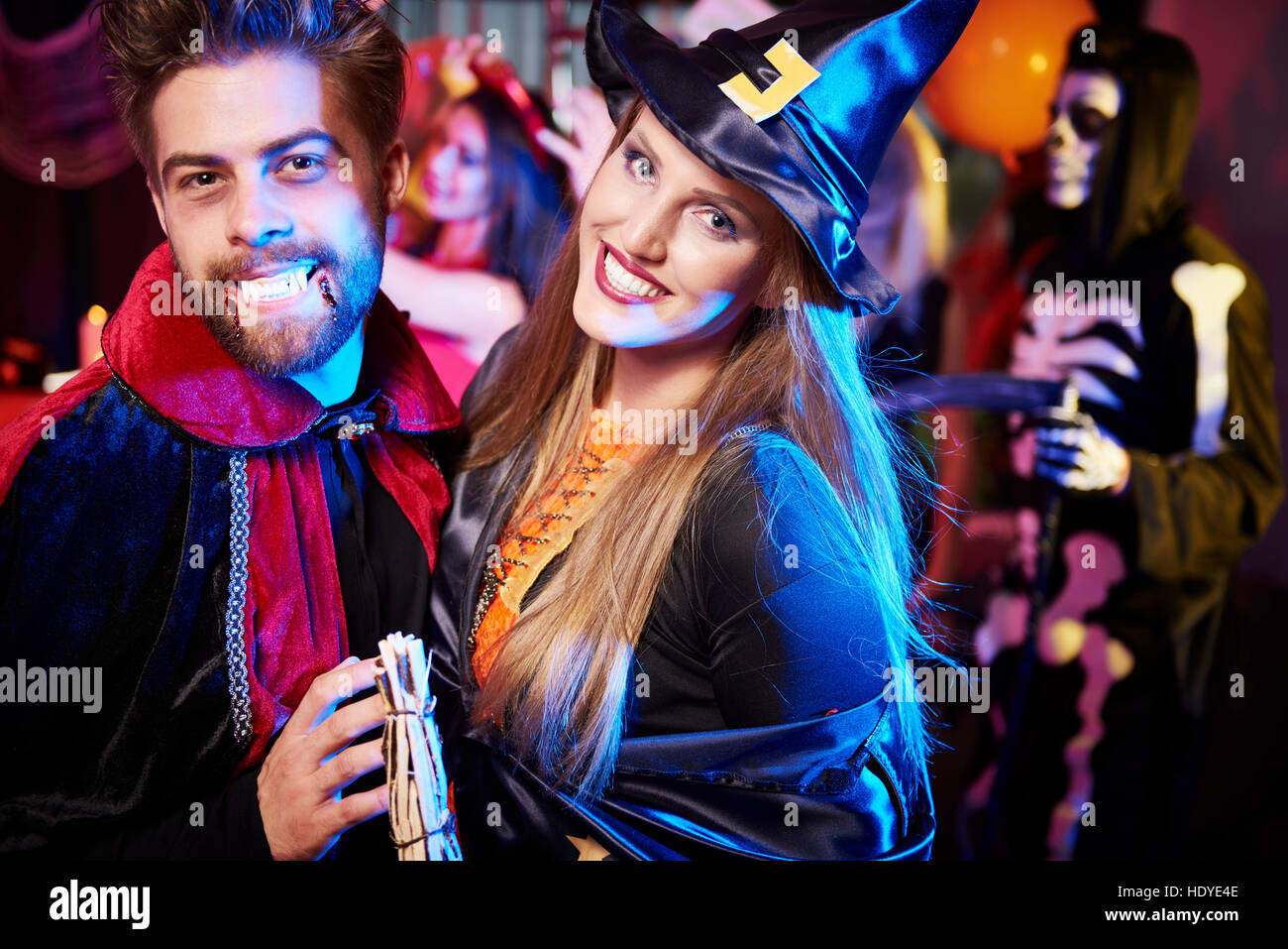 Witch and vampire on the party Stock Photo