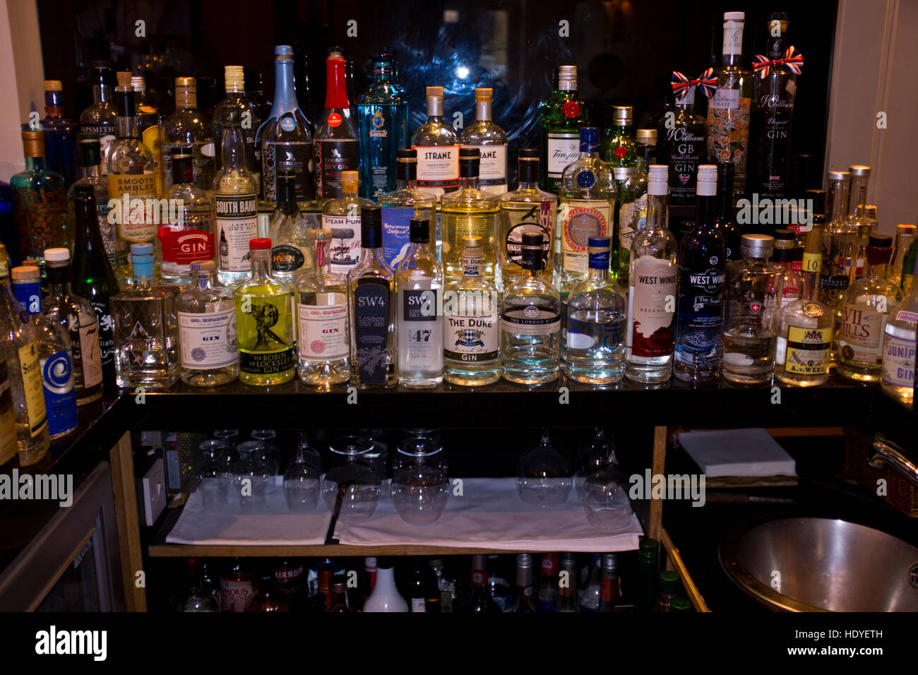 Gin Martini Heaven,600 collection of different Gins,'Mothers Ruin'they say,The Feathers Hotel and Bar,Woodstock,Oxfordshire,UK Stock Photo