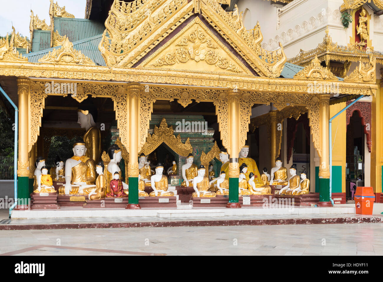 Buddha statues, Shwedagon pagoda, Yangon, Myanmar Stock Photo