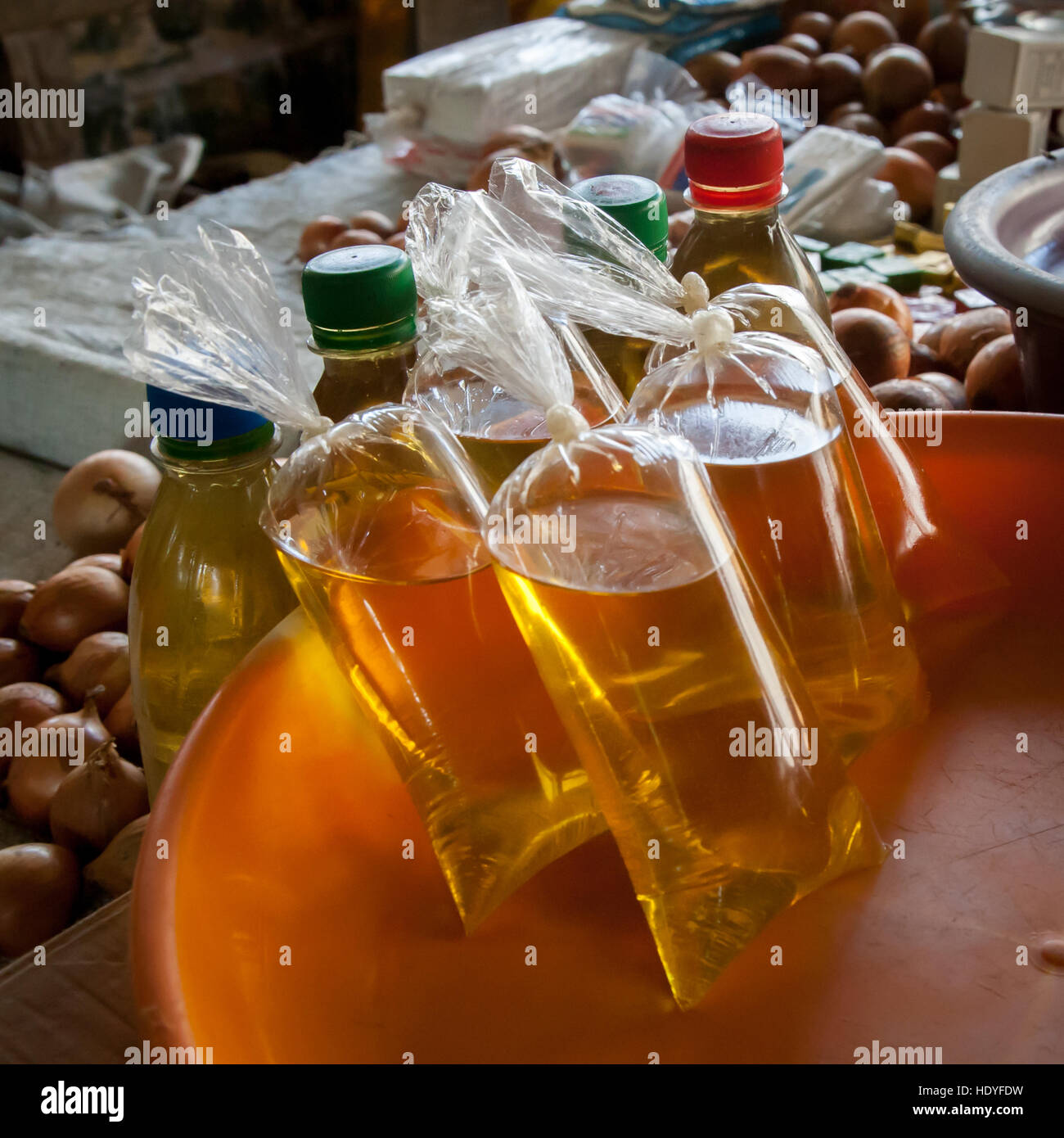 Vinegar in a market of Sierra Leone Stock Photo
