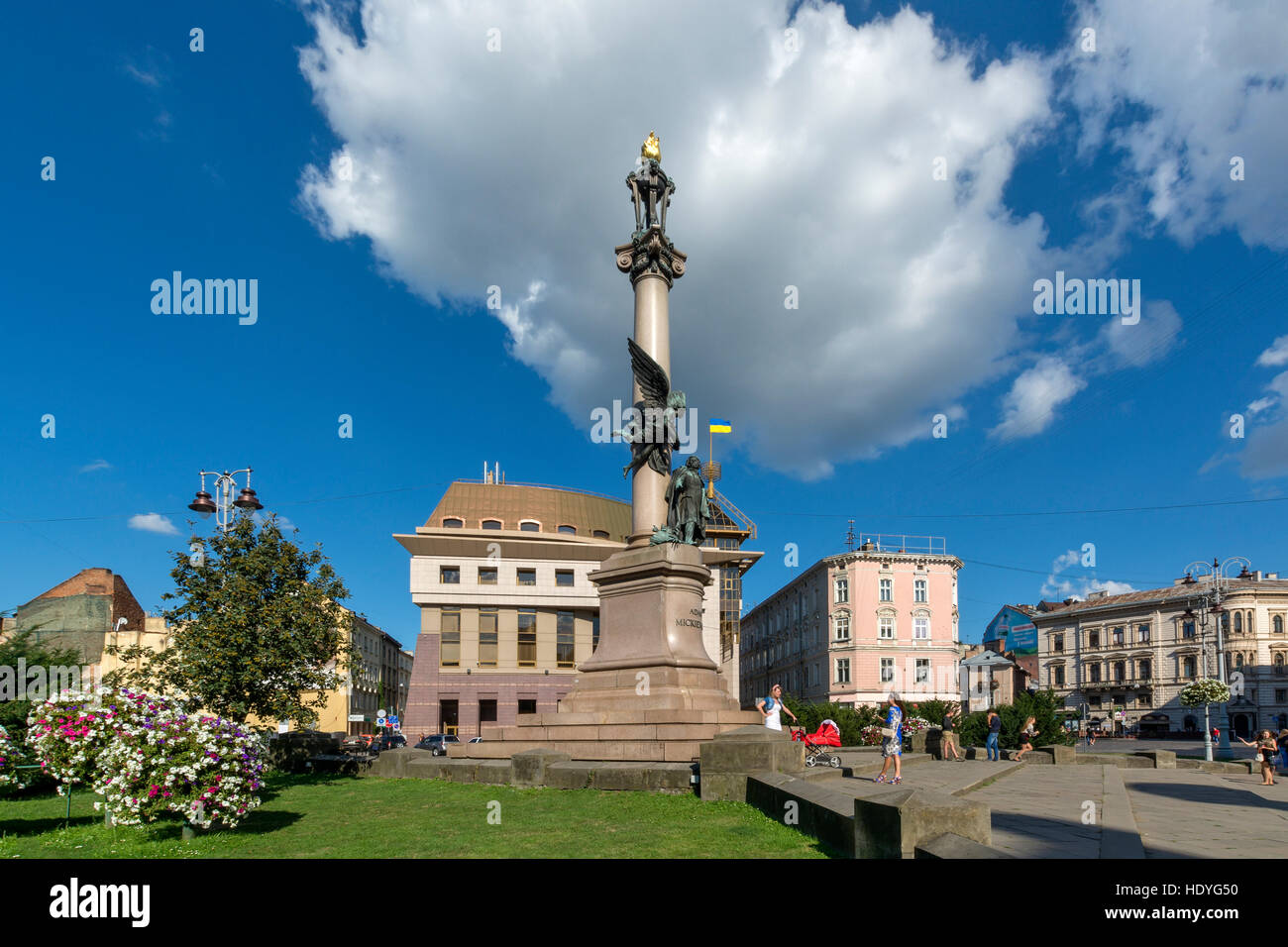 Adam Mickiewicz Monument at Miskevycha Square in lviv,Ukraine Stock Photo