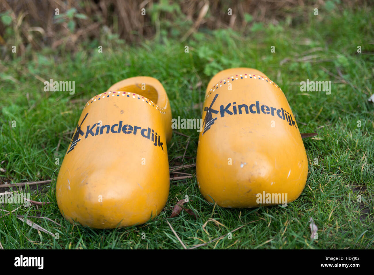 dutch wooden shoes from the Unesco area kinderdijk in Holland Stock
