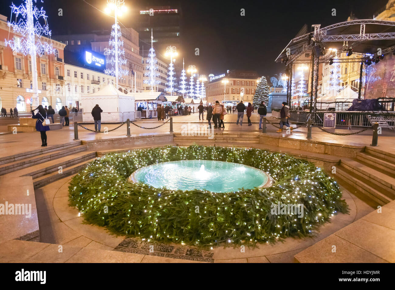 Advent time in city center of Zagreb, Croatia. Advent wreath around the