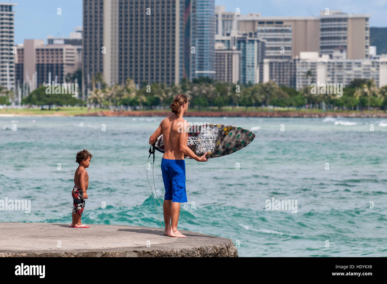 Waikiki Beach, Waikiki, Honolulu, Oahu, Hawaii. Stock Photo