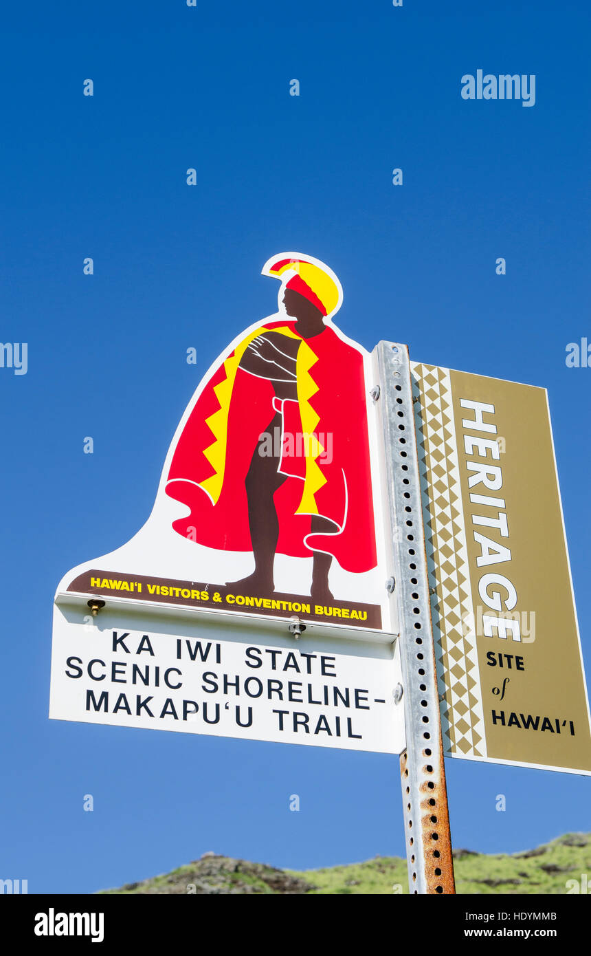 Makapu'u Trail sign, Makapu'u Point, Oahu, Hawaii.Oahu, Hawaii. Stock Photo