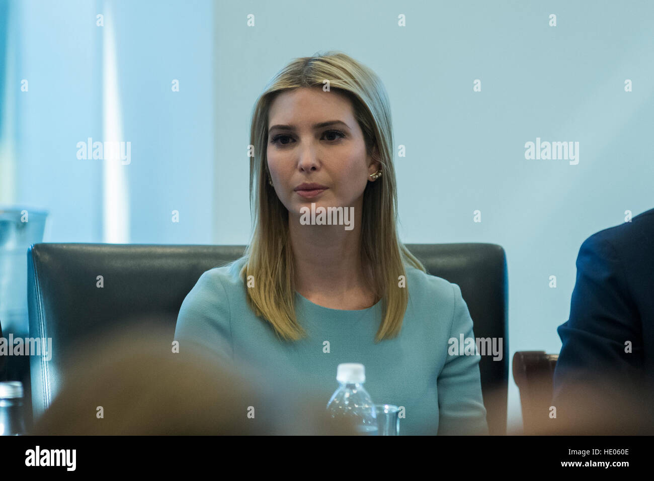 New York, Us. 14th Dec, 2016. Ivanka Trumk is seen in attendance at a meeting of technology chiefs in the Trump Organization conference room at Trump Tower in New York, USA 14 December 2016. - NO WIRE SERVICE - Photo: Albin Lohr-Jones/Consolidated/dpa/Alamy Live News Stock Photo