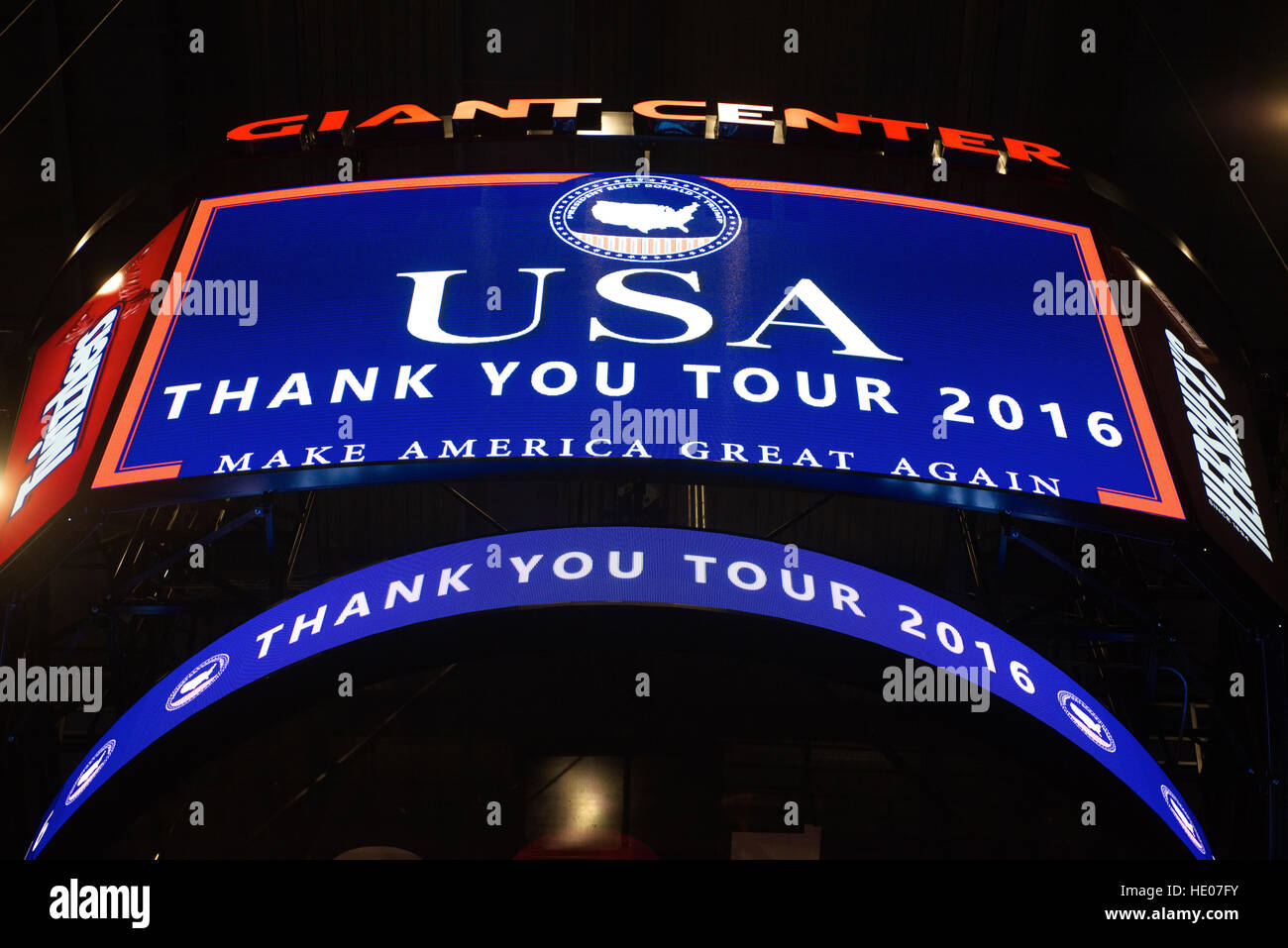 Hershey, Pennsyvlania, USA. 15th Dec, 2016. President-Elect Donald Trump and Vice-President-Elect Mike Pence rally at the Giant Center in Hershey, PA during the post-election Thank You Tour. Credit: Bastiaan Slabbers/Alamy Live News Stock Photo