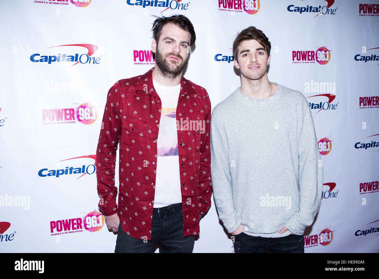 Atlanta, USA. 16th Dec, 2016. Andrew Taggart and Alex Pall of the music duo The Chainsmokers on the red carpet at the POWER 96.1's iHeart Radio Jingle Ball presented by Capital One. (B. Credit: The Photo Access/Alamy Live News Stock Photo