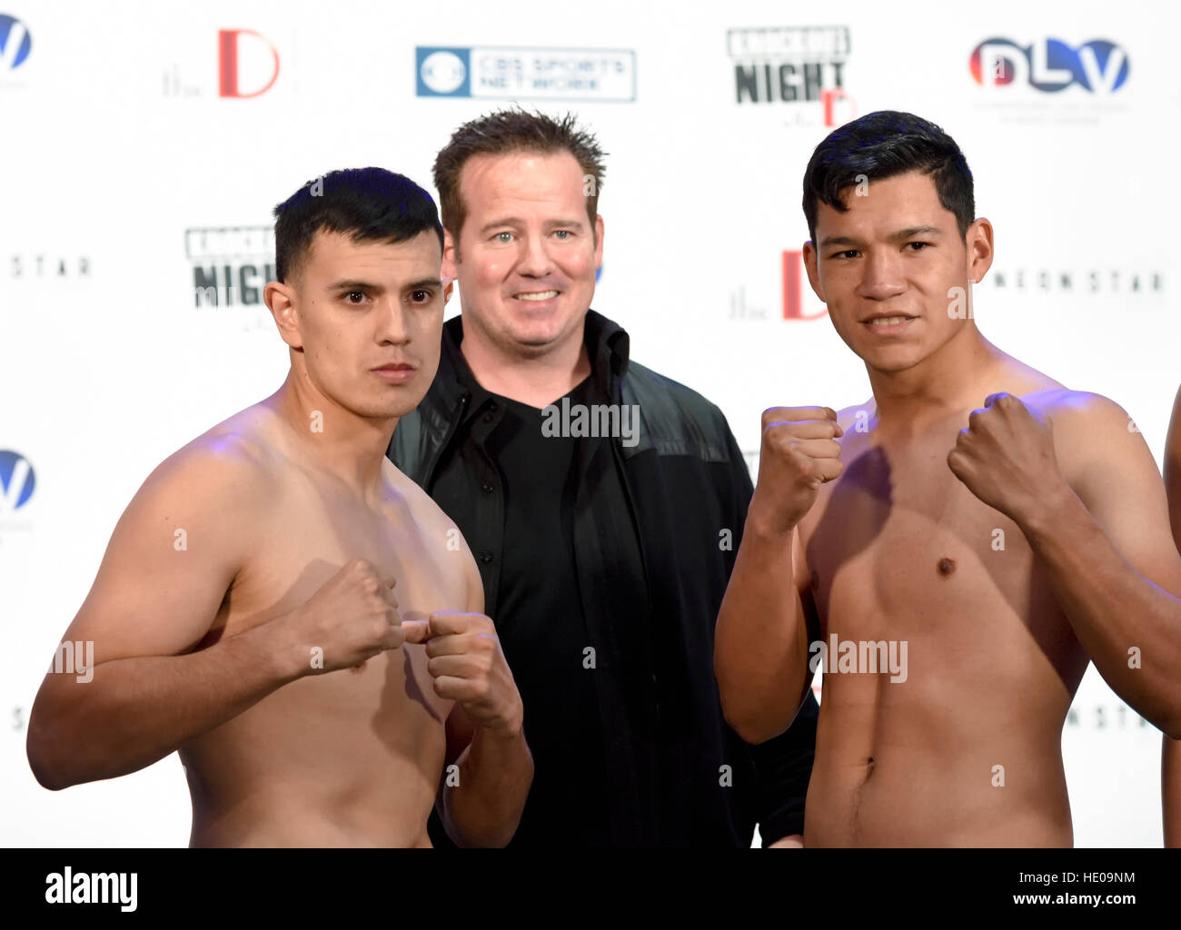 Las Vegas, Nevada December 16, 2016 -  Welterweight fighters Flavio Rodriguez and Dilan “El Terrible” Loza weigh-in for “Knockout Night at the D”  presented by the D Las Vegas and DLVEC and promoted by Roy Jones Jr. Boxing. Credit: Ken Howard/Alamy Live News Stock Photo