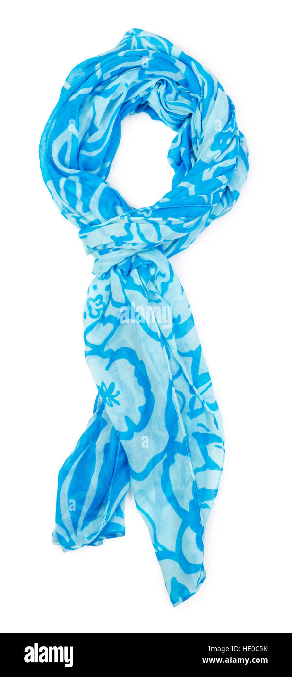 Blue scarf isolated on white background. Female accessory Stock Photo