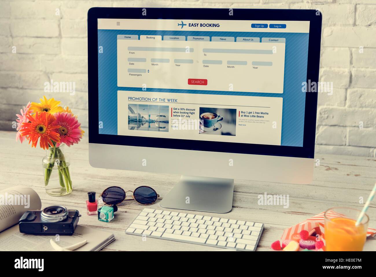 Computer Booking Flight Ticket Concept Stock Photo - Alamy