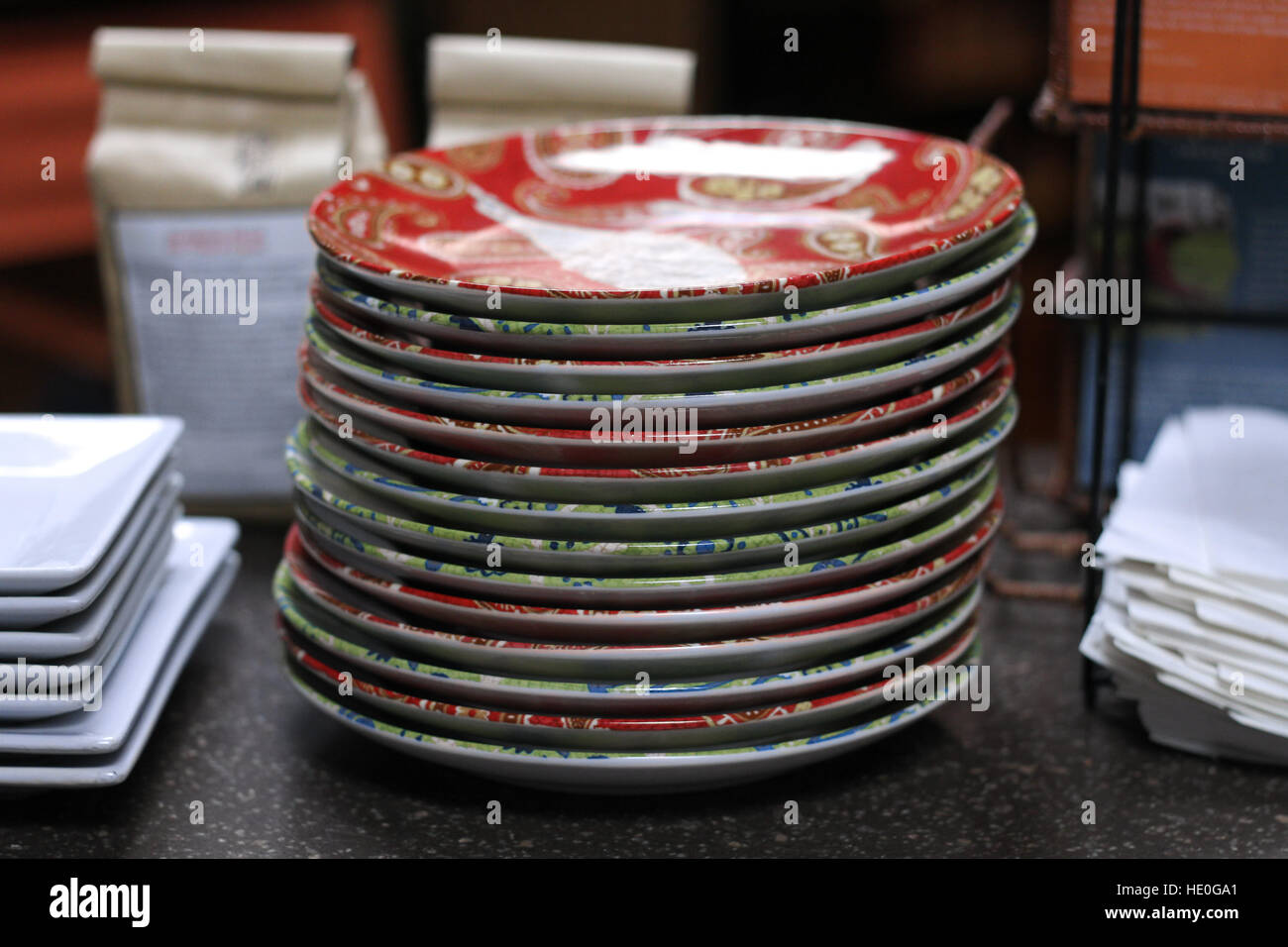 stack of fancy plates Stock Photo Alamy