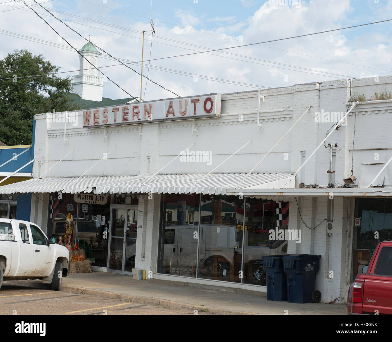 Auto parts building in the small southern town of Tallulah, Louisiana. Stock Photo