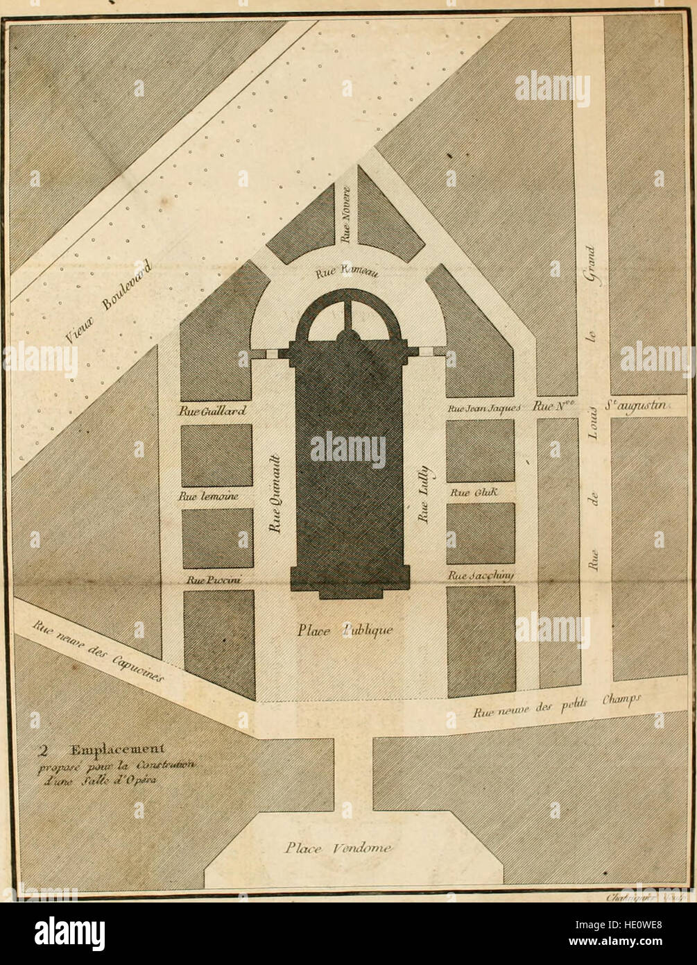 A 1791 design project for an opera house, detailing architectural plans ...