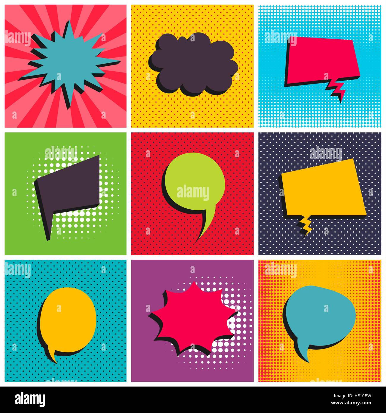 Comic set background pop art style vector. Sound comic bubble speech ...