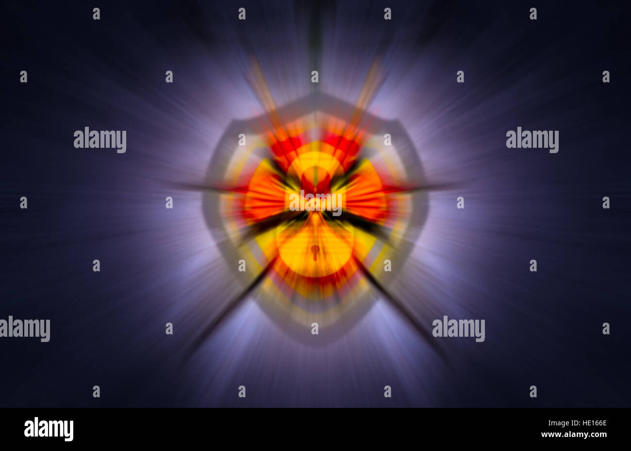 encryption vulnerability concept with shield blended over motion blur ...