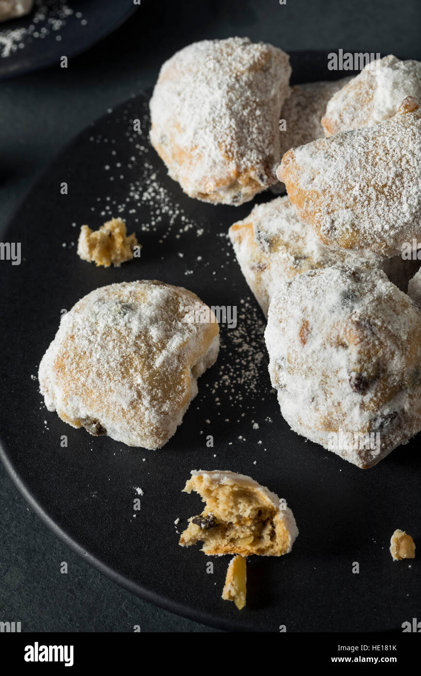 Homemade Christmas Stollen Cake Bites with Powdered Sugar Stock Photo