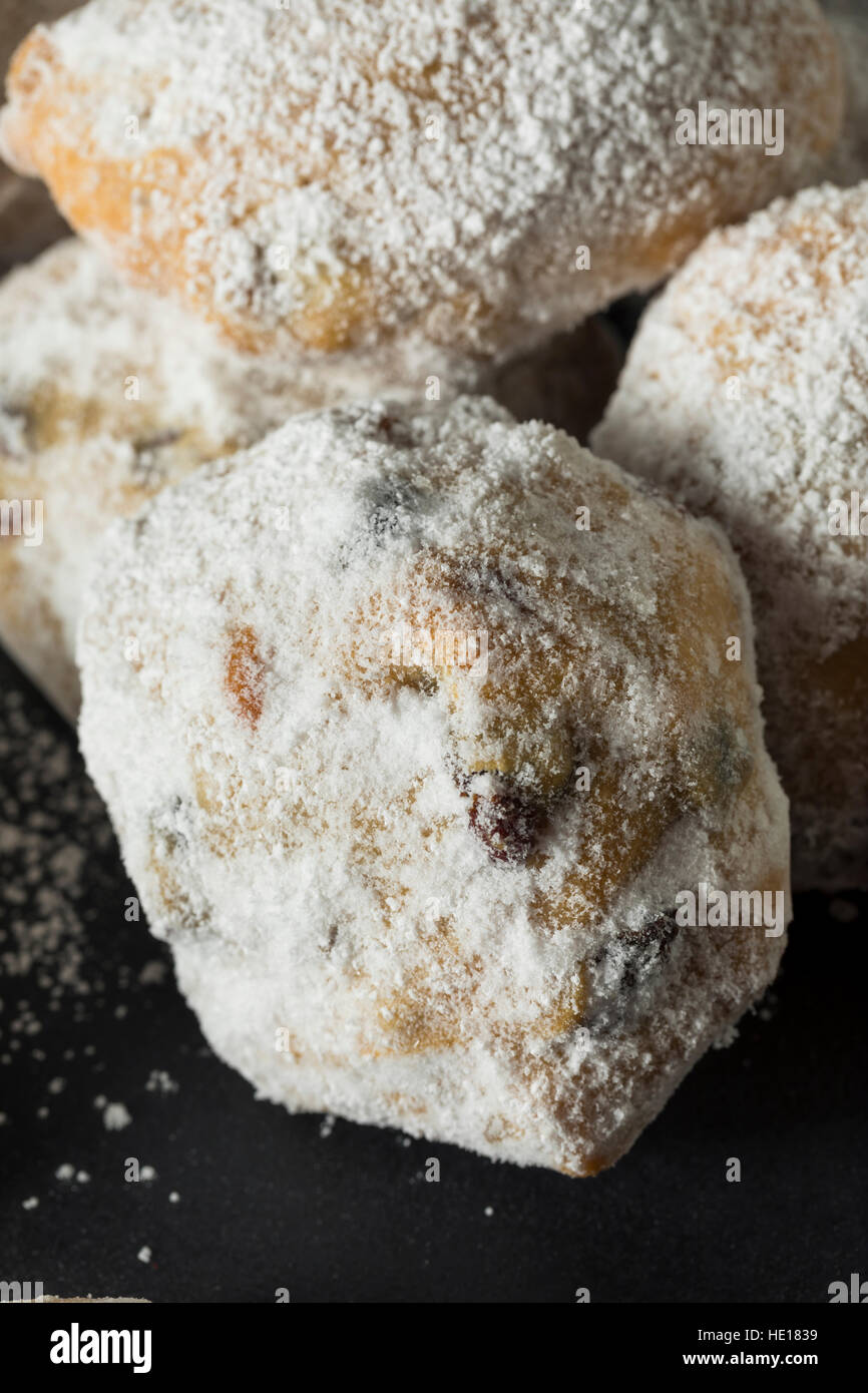 Homemade Christmas Stollen Cake Bites with Powdered Sugar Stock Photo