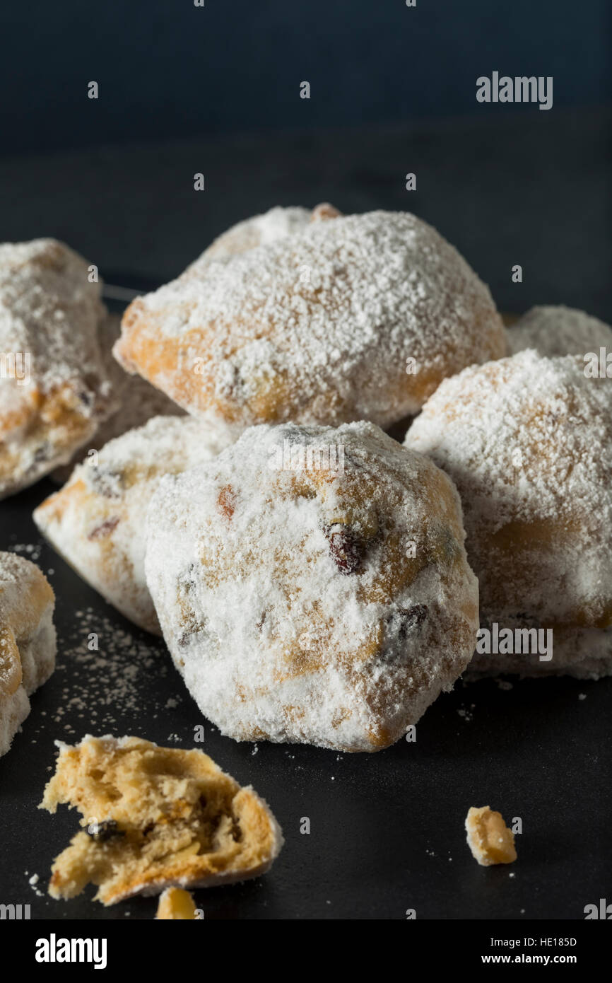 Homemade Christmas Stollen Cake Bites with Powdered Sugar Stock Photo