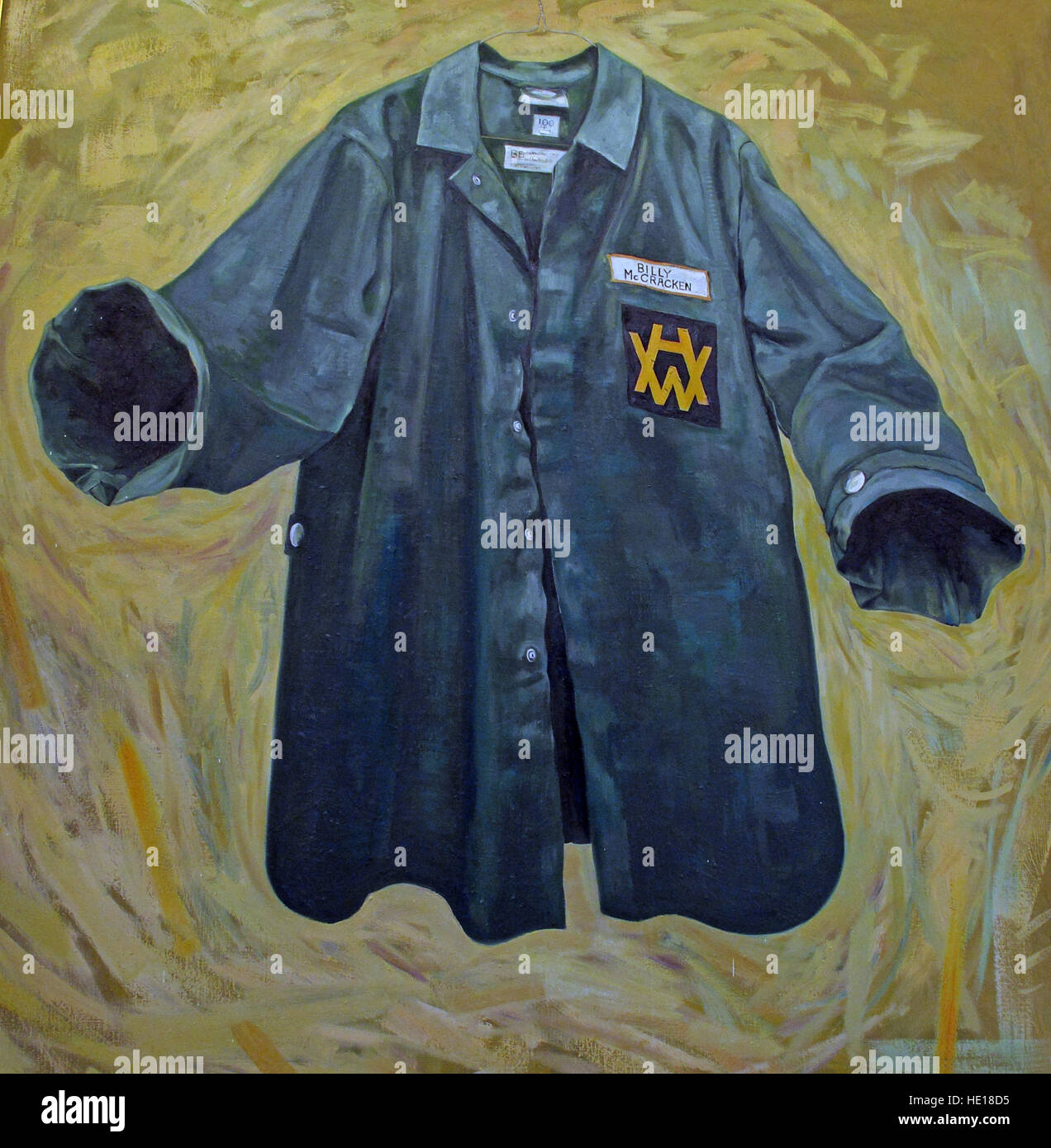 Harland & Wolff blue shirt, Billy McCracken - Marine Sales Manager artwork, Belfast, Northern Ireland, UK Stock Photo
