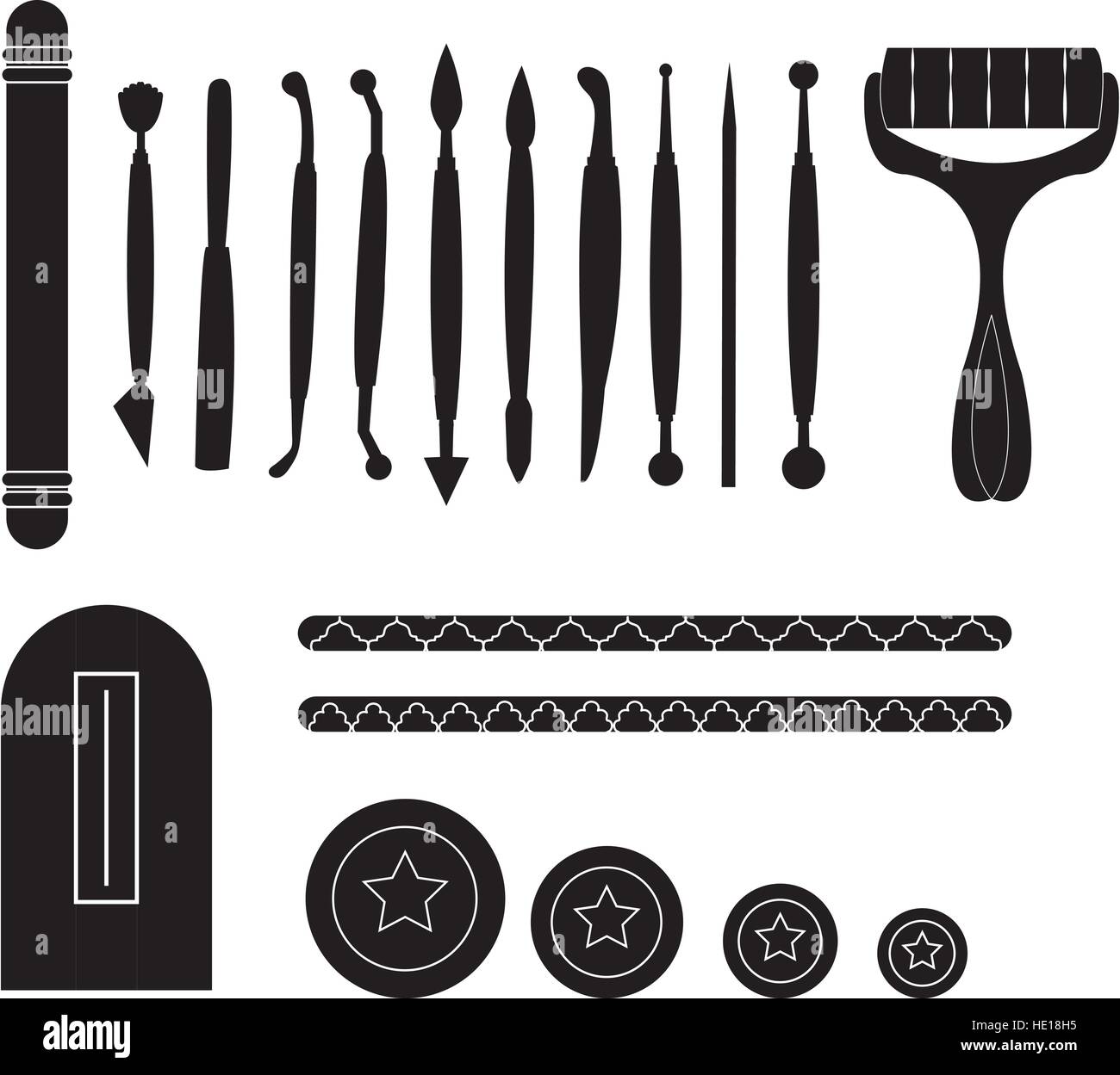 Modelling Tools for Icing & Decorating Sugarpaste, Marzipan, Pastillage.  Tools for cake decorating. Birthday cake vector illustration Stock Vector  Image & Art - Alamy