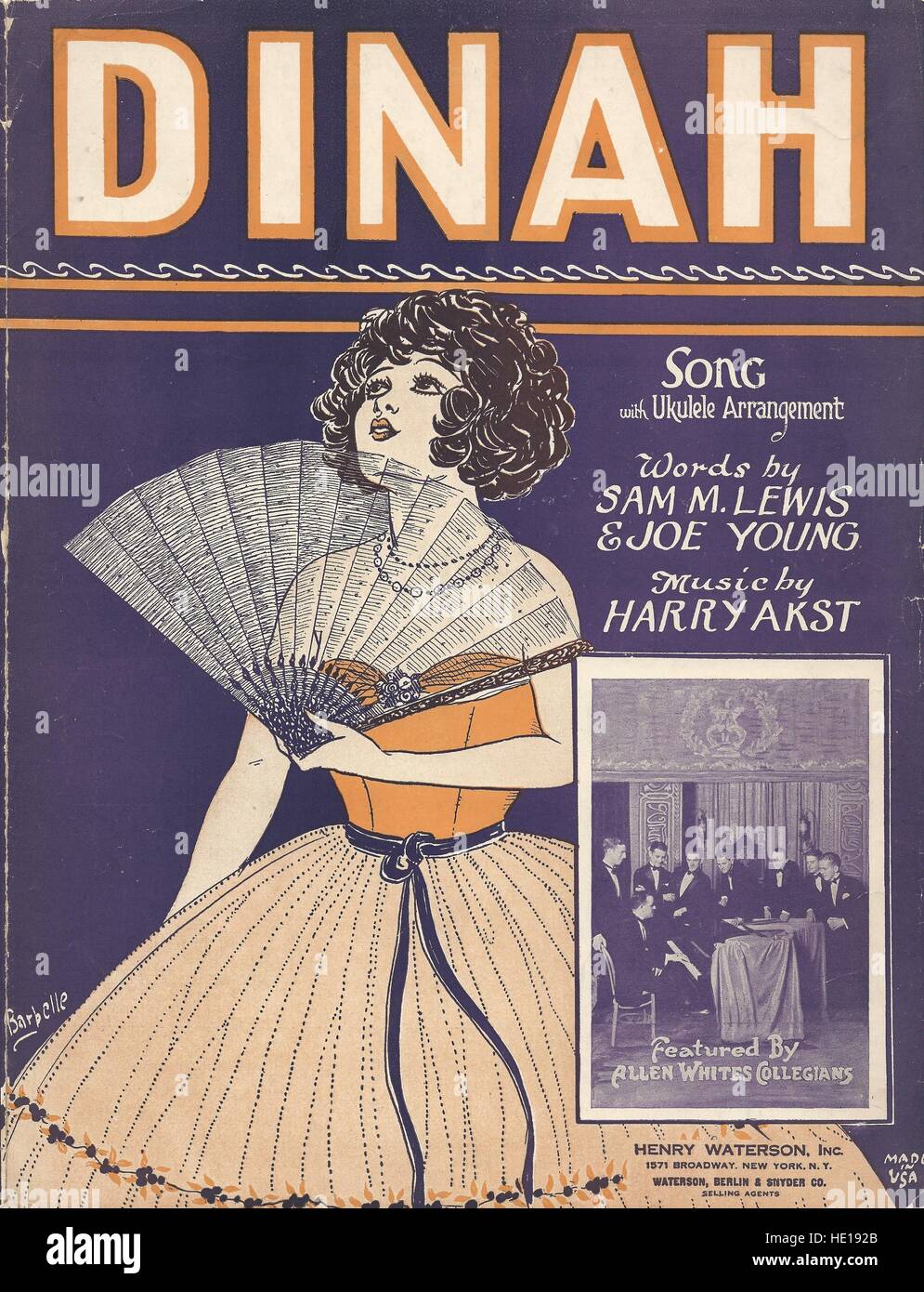 'Dinah' 1925 Sheet Music Cover Stock Photo